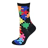 K. Bell Women's Socks Jigsaw Puzzle Crew Black 1pair