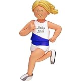 Runner Personalized Christmas Ornament - Marathon - Girl - Blonde Hair - Handpainted Resin - 4.5