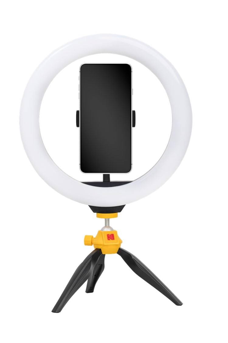 KODAK LED Selfie Ring Light - Tripod, Smartphones, 25 cm Diameter, Adjustable Brightness and Color Balance, 1600 Lumens, Ideal for Instagram, Snapchat, TikTok, and More - White