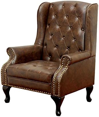 Daplyn Button Tufted, Nailhead Trim Wingback Chair in Rustic Brown Leather