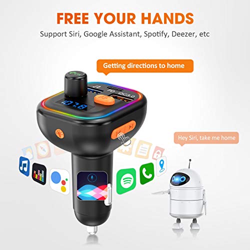 VicTsing Bluetooth FM Transmitter for Car, 41W PD & QC3.0, Car Radio Audio Adapter, RGB Backlight/Deep Bass/ BT5.0, U Disk/TF Card Music Play, Hands-free Support Siri Google-Assistant