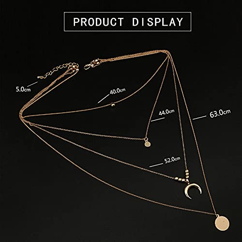 ummboom Women Layered Moon Disc Pendant Necklace Personalized Boho Layered Jewelry For Women And Girls (Silver, One size)