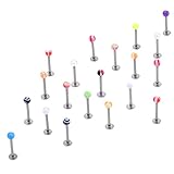 MAKIYO 20Pcs Colorful Ball Lip Ring Bar Labret Lip Stud Body Piercing Jewelry Stainless Steel Jewelley