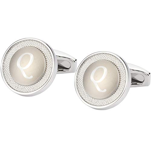 GWD Cufflinks for Men Shirt Premium Quality Personalized Initials Alphabet A-Z Gift Box (Silver Q)