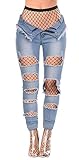 Ermonn Women's High Waist Big Ripped Denim Jeans Stretch Pants