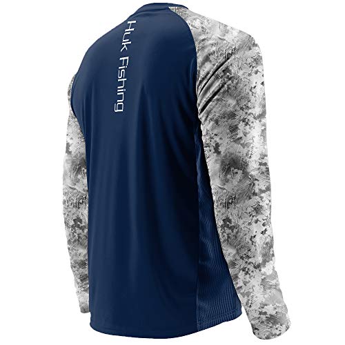 Huk Subphantis Double Header Vented Long Sleeve Shirt, Navy/SubPhantis SubZero, Large