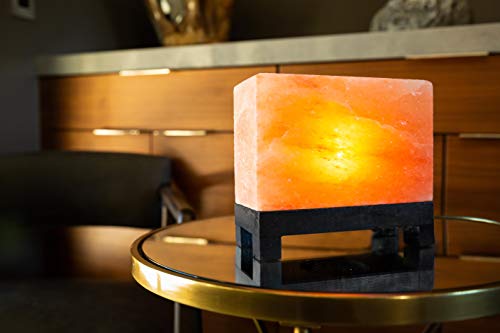 100% Authentic Natural Himalayan Salt Lamp; Hand-Carved Modern Rectangle in Pink Crystal Rock Salt f - //coolthings.us
