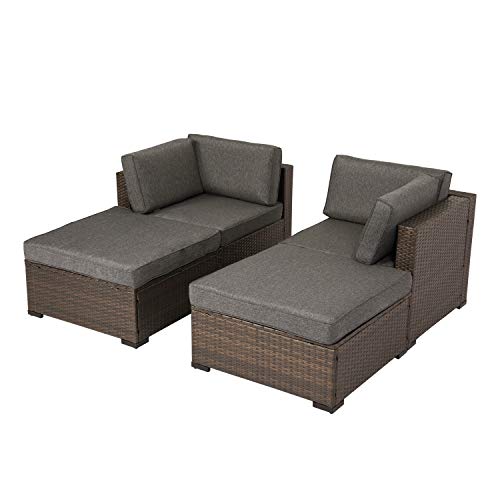 Kinsunny 4 PCs Outdoor Furniture Wicker Sectional Sofa Set with Ottoman Patio Rattan Conversation Chair Sets