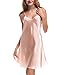 ADORNEVE Women Sexy Strap Lingerie Satin Pajamas Slip Nightshirt, Pink, Small