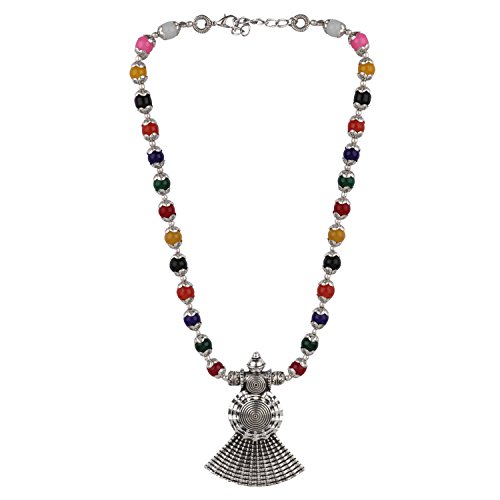 Efulgenz Boho Vintage Antique Ethnic Gypsy Tribal Indian Oxidized Silver Multicolor Beaded Statement Tassel Pendant Necklace Jewelry