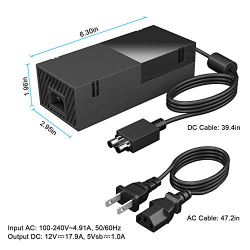 Ukor Power Supply Brick Power Adapter for Xbox One, [Low Noise Version] Xbox AC Adapter Replacement Charger Power Cord Cable for Microsoft Xbox One,100-240V Voltage
