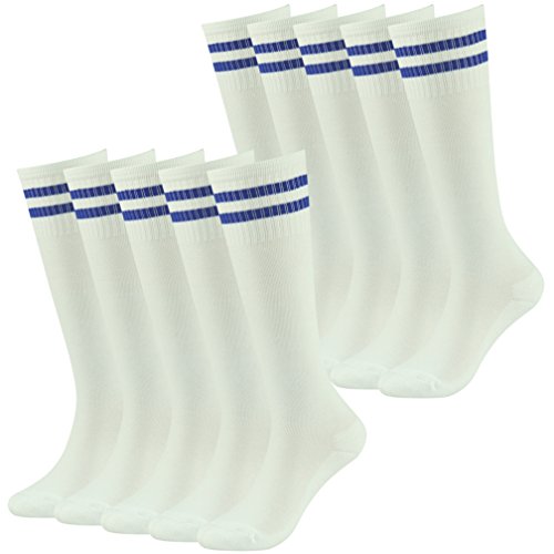 Fasoar Teens Football Socks Soccer Rugby Sports Tube Socks Cotton Cushion Boot Socks 10 Pairs White Blue-Stripe