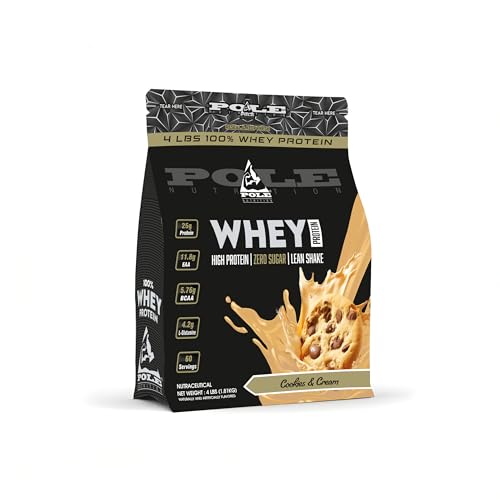Pole Nutrition Whey Protein | Lean Muscle Shake | High Protein, Zero Sugar (1.81 Kg) | Supports Recovery & Muscle Growth (4 Lbs, COOKIE & CREAM)