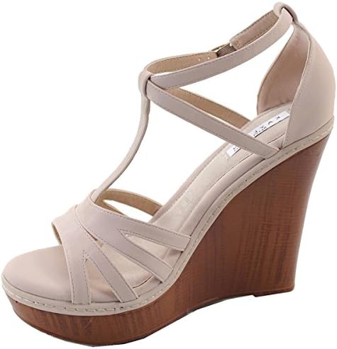 Elegant Footwear Women's T-Strap Open Toe Platform Wedge Sandal,10 B(M) US,Nude