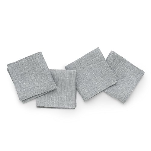 Solino Home Linen Cocktail Napkins - 9 x 9 Inch Grey, 4 Pack Pure Linen Napkins, Bella - 100% European Flax - Soft and Handcrafted with Mitered Corners