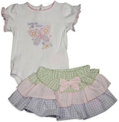 Baby Headquarters - Baby Girls Short Sleeve Butterfly Skirt Set, White, Multi 31318-3-6Months
