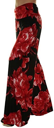 Uptown Apparel Womens Fold Over Waist Wide Leg Palazzo Pants, Good for Tall Curvy Women-Ships from U.S.A (Los Angeles) (XL, BLACKRED2)