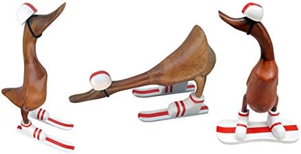 Flying Ski, Snowboard, Cross Country Bamboo Duck Statue Set of 3, Natural Hand Carved Bamboo Root Wood Figure Statue, Indoor/Outdoor Garden Decor Ornament, Unique Gift Idea Set of 3