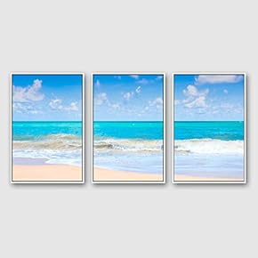 Framed Canvas Wall Art for Living Room, Bedroom Ocean Sea Beach Canvas Prints for Modern Home Decoration Ready to Hang - 16"x24"x3 Panels