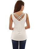PattyBoutik Women’s V Neck Criss Cross Back Sleeveless Blouse (Ivory S)