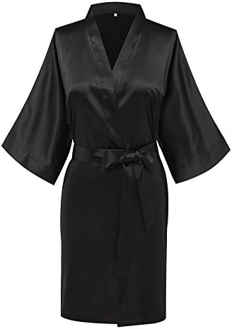 Women's Oblique V-Neck Lounge-wear 3/4 Sleeves Kimono Robes Short Wedding Party