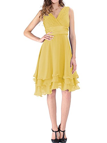 Dressyu Chiffon Short Bridesmaid Dresses V Neck Country Wedding