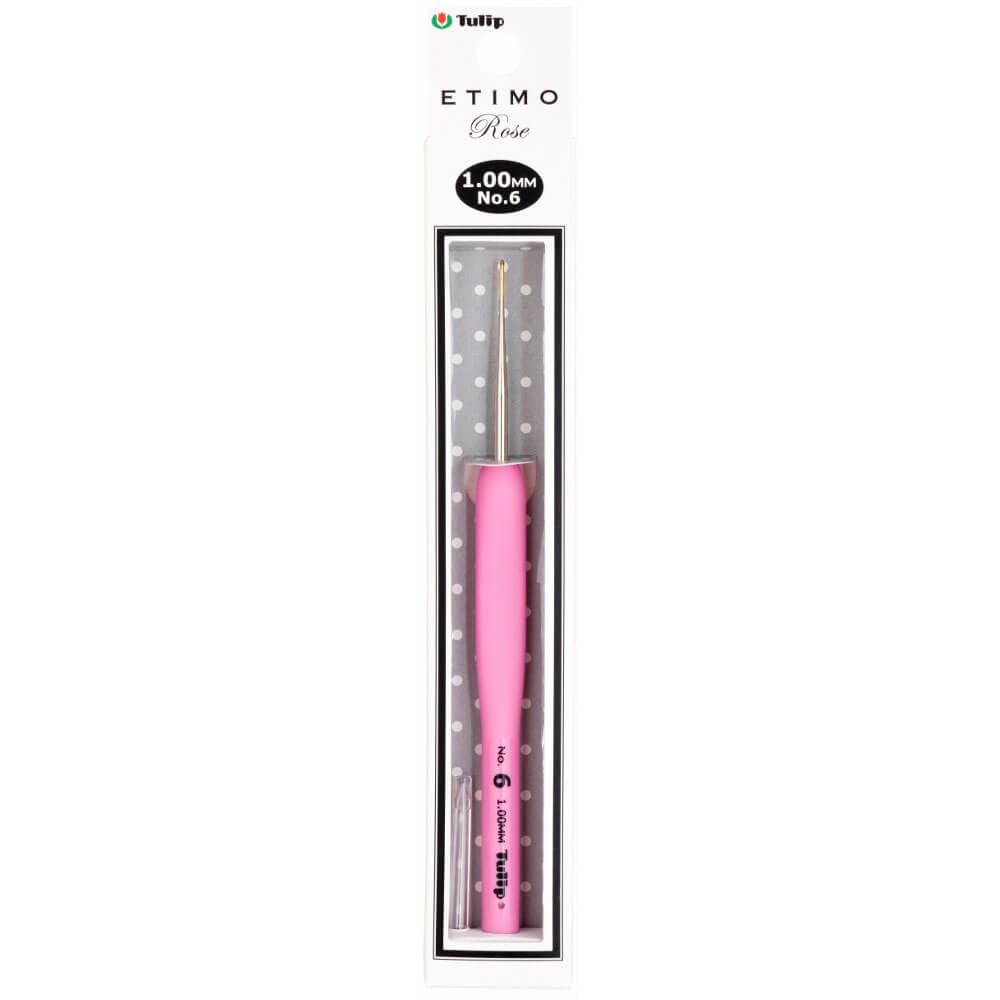 Tulip Etimo Rose Crochet Hook 1.00 mm, Steel Shaft with Soft Ergonomic Grip, Pink, 1 piece