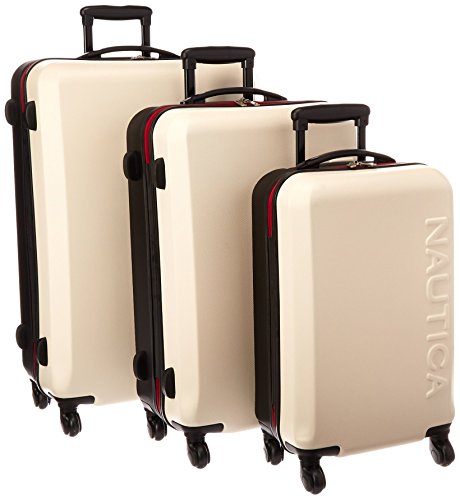 UPC 047505850945, Nautica Ahoy 3 Piece Hardside Spinner Luggage Set (28&quot;/25&quot;/21&quot;), Sail Creme/Black/Red