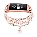 V-MORO Pink Band Compatible with Fitbit Charge 3/3 SE Bands Rose Gold Women Fashion Handmade Jewelry Bracelet Elastic Stretchy Faux Pearl Bead Wristband Replacement for Fitbit Charge 3/3 SE Smartwatch