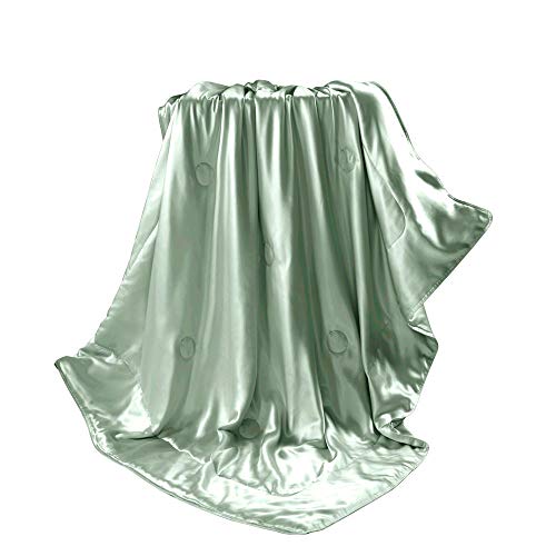 THXSILK 100% Mulberry Silk Inside and Out Luxury Throw Blanket for Sofa Office Travel Children (53x70 inch, Artichoke Green)