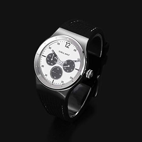 Men\'s Watch Stainless Steel Watch for Men Sporty Calendar Quartz Unisex Watch with 5ATM Waterproof Multi Dial Black Silicone Strap Stylish Couple Gift