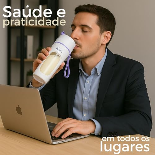 Mini Liquidificador Portátil 480mL | Alta Potência 2200RPM | Bateria 1500mAh | Sucos, Vitaminas e Shakes | Compacto, Leve e Recarregável USB Tipo-C | Seu Whey Pronto a Qualquer Hora e Lugar (Roxo)
