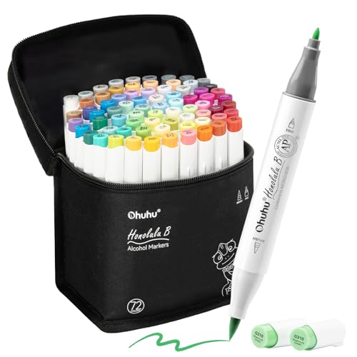 Ohuhu Marcadores Alcohol Punta Pincel - Set 72 Colores para Artistas Adultos Colorear Ilustración - Tinta Alcohol Recargable - Punta Doble Fina y Pincel - Honolulu B de Ohuhu Markers