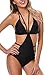 ALove Women Cut Out One Piece Swimsuit Halter Backless Bathing Suit Black Small