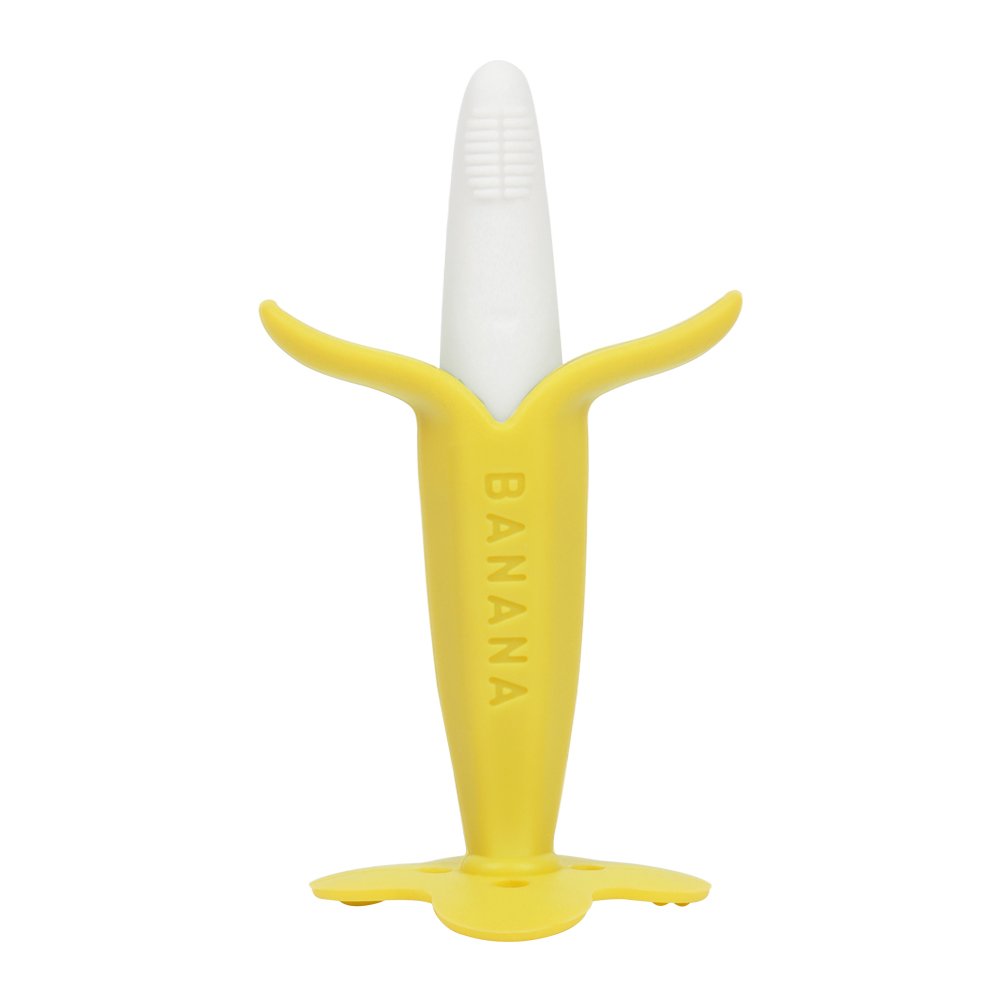 Home Best Buy Baby Toothbrush Banana Teether Teething Toys Chewable Silicone Teethers with Standing Base BPA-Free FDA Approved