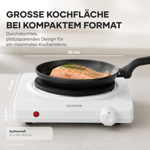 Kochplatte für Küche, Büro oder Camping, kleine Herdplatte mit stufenloser Temperatureinstellung, Campingkocher für einen Topf, weiß, single, 1.500 W, KP 1091