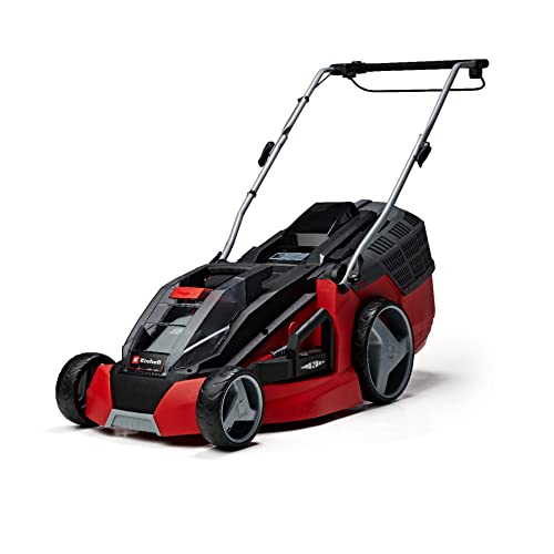 Einhell Akku-Rasenmäher GE-cm 43 Li M Kit Power X-Change (36V, 43 cm Schnittbreite, bis 600 m², Brushless, Mulch-Kit, 63L Fangkorb, 25-75 mm Schnitthöhe, inkl. 2X 4,0Ah + 2X Ladegerät)