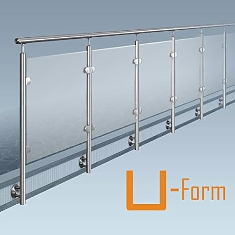 Glas-Pfosten-Geländer, U-Form (2x90° Ecke), Bausatz DIY, seitliche