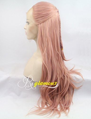 Riglamour Light Pink Princess Wigs with Frenchy Fishtail Braid Synthetic Lace Front Party Wigs Natural Straight Long (Light Pink)