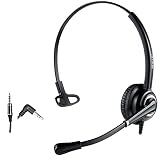 Phone Headset with 2.5mm Jack Noise Canceling Mic for Cisco Linksys SPA Polycom Grandstream Panasonic Zultys Gigaset and Other Cordless Dect Phones Including 3.5mm Connector for Cell Phone