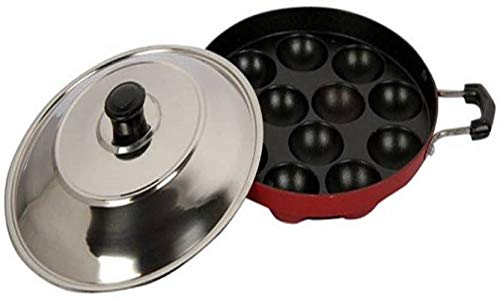 JET Non Stick 12 Cavity Appam Maker with lid (Large Size, Red)