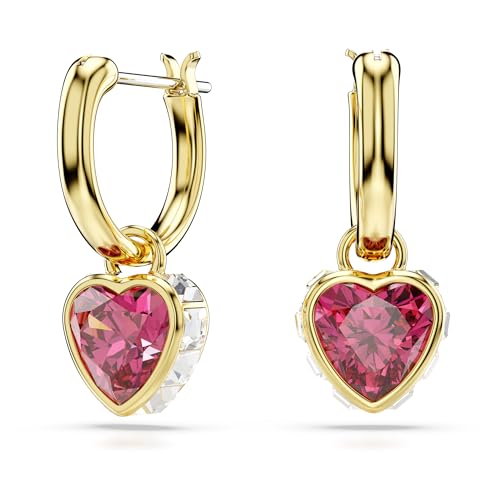 Swarovski Chroma Drop Earrings, Red Heart-Shaped Stones and Clear Square-Cut Cr…