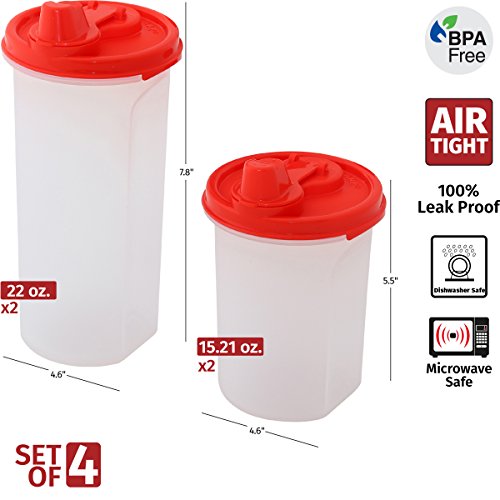 Easy Pour Oil and Vinegar Bottle Set SignoraWare 4 Pack Olive Oil Dispenser Bottles Liquid, Dressings Plastic Containers Airtight Leakproof Lids Non Drip Spout Wide mouth Easy Fill 4 set 2-15/ 2-21 oz