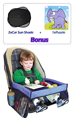 MHY Blue Travel Tray Car Seat Travel Storage Bag Car Child Safety Seat Drawing Board Car Seat Toy Storage Tray Snack Tray Tablet Bracket Waterproof (Blue)
