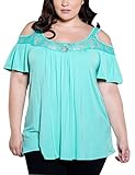 Women's Loose Short Sleeve Cut Out Off Shoulder Crochet Lace Tops Plus Size