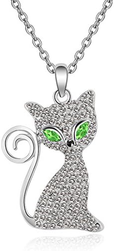Lucky Cat Necklace for Women Swarovski Crystal Clear Kitten pendant