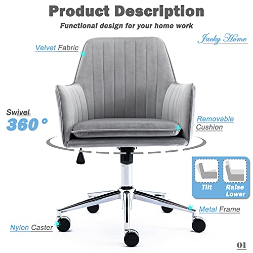 Jacky Home Velvet Office Desk Chair with MidBack, Modern Height Adjustable 360° Swivel