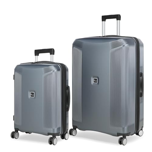 Pirtecin Luggage Sets 2 Piece, 20/28 Inch Lightweight Expandable PC Hardside Durable Suitcases with Spinner Wheels & TSA Lock, Gray