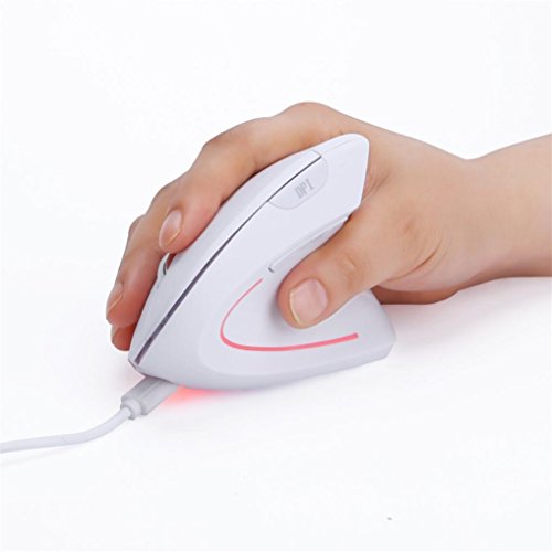 2.4G Wireless Mouse, Transer Rechargeable Vertical Ergonomic Optical Mouse with 5 Buttons 3 Adjustable 800/1200 /1600DPI for Computer/PC/Laptop/Notebook (White) - Thumbnail 5