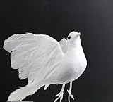 Artificial Dove with White Flocked Body and Natural Feather Wings and Tail- Package of 6